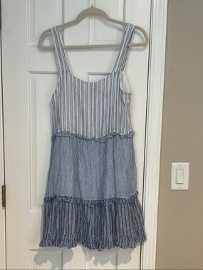 Rails Blue and White Striped Tiered Midi Dress